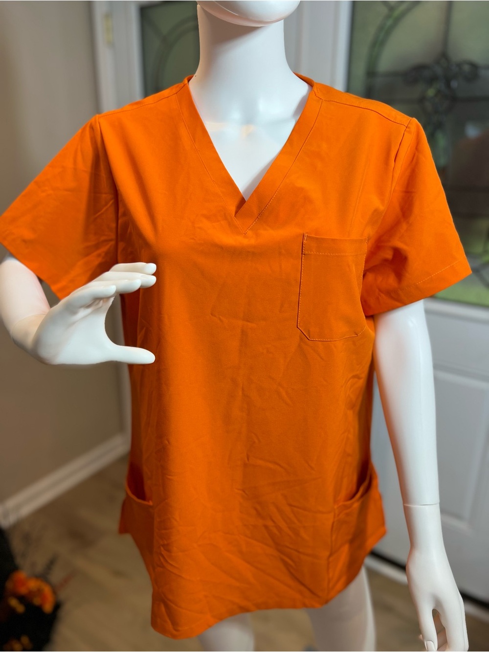 Orange V-Neck Scrub Top